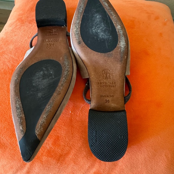 Brunello Cucinelli Monili Beaded Genuine suede Flat Mules 38 Color tan - Picture 3 of 4